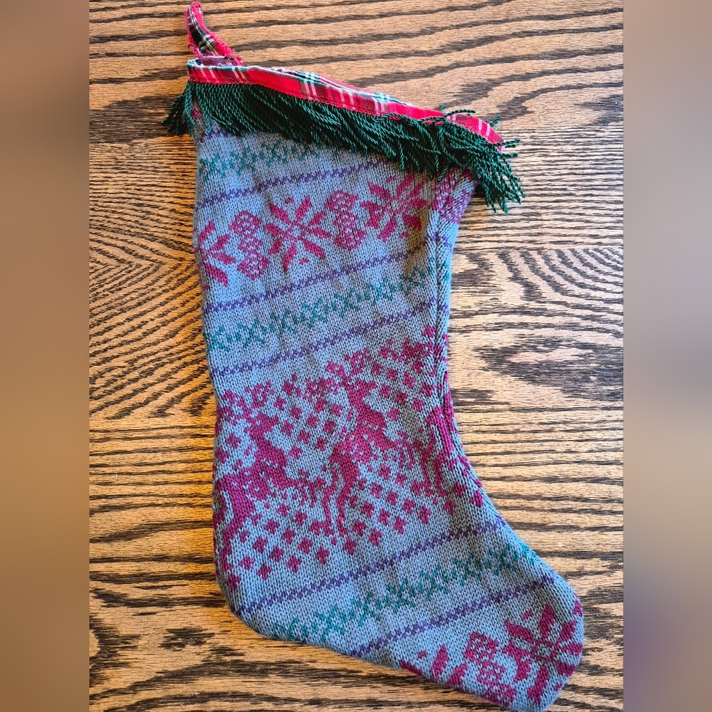 Festive Knit Stocking with Reindeer and Snowflakes